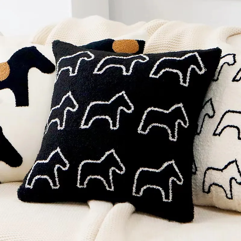 Nordic Embroidered Plush Animal Decorative Pillow Cover
