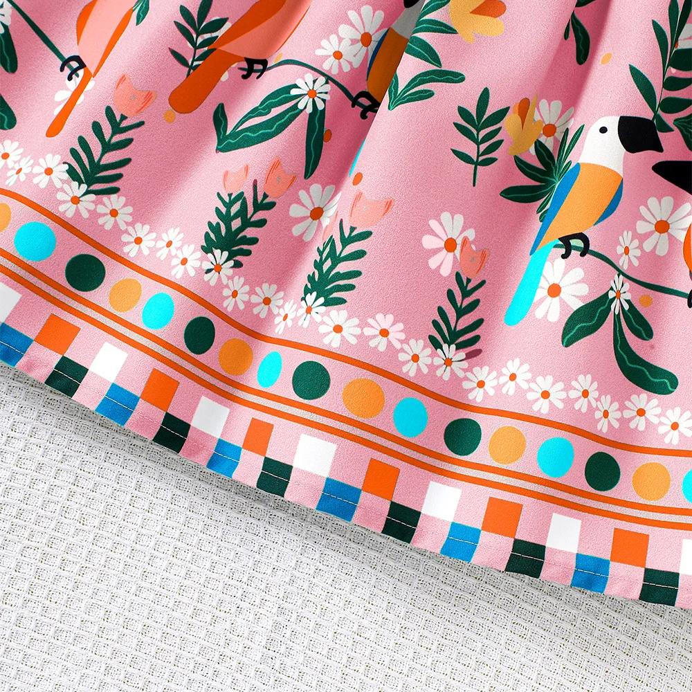 فستان بناتي صيفي بأكمام طويلة وطبعة نباتية