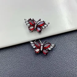 Gold Plated Zircon Butterfly Beaded Bracelet Material - Artistic Retro Chinese Style Jewelry Accessory (Gun black red zirconium butterfly 5 pieces 22*12.5)