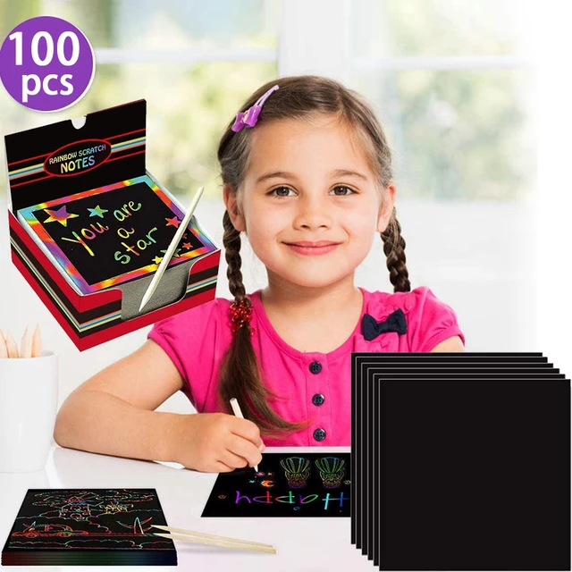 100 Pcs Scratch Drawing For Kids Rainbow Scratch Art Paper Scratch