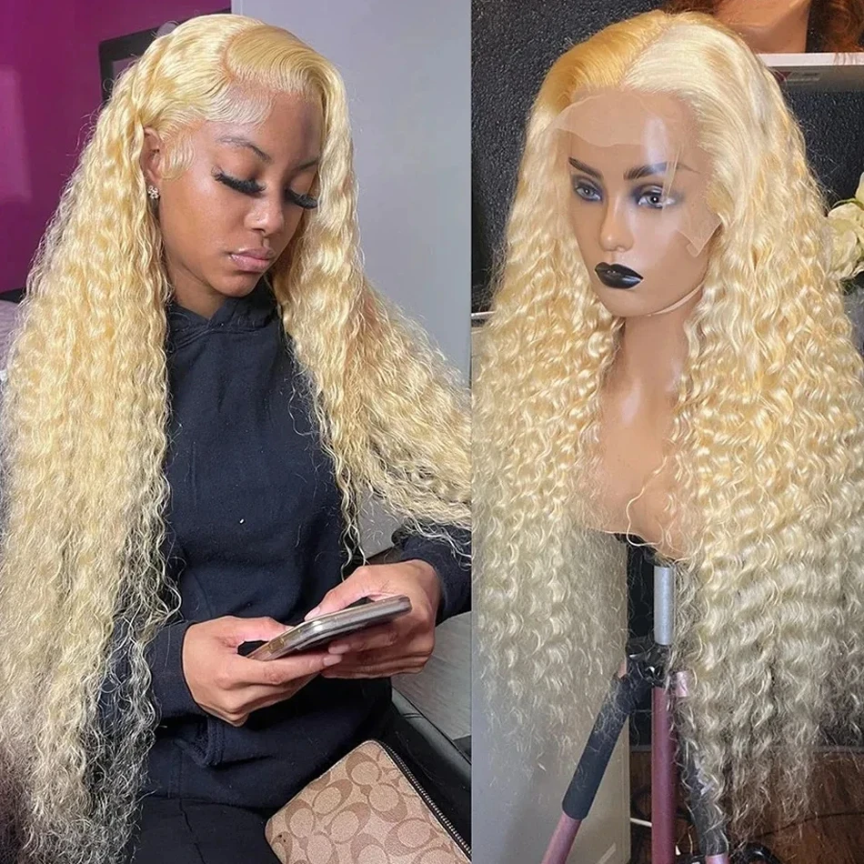 

613 Honey Blonde Glueless 13X4 Curly Lace Front Human Hair Wigs for Women 13x4 HD Transparent Brazilian Deep Wave Frontal Wig