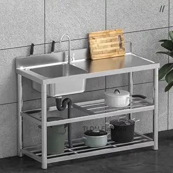 อ่างล้างจานอเนกประสงค์ สแตนเลสหนา อ่างล้างจานครัวเชิงพาณิชย์ อ่างล้างจานกลางแจ้งแบบรวมสำหรับร้านอาหาร 2