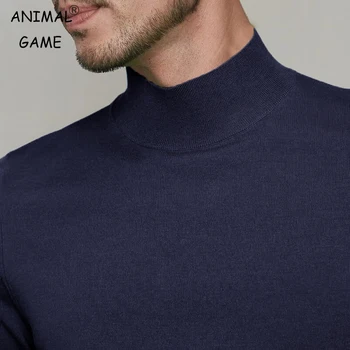 Nuovo maglione lavorato a maglia da uomo con collo a lupetto autunno pullover tinta unita da esterno streetwear maglieria invernale calda e leggera di base 1