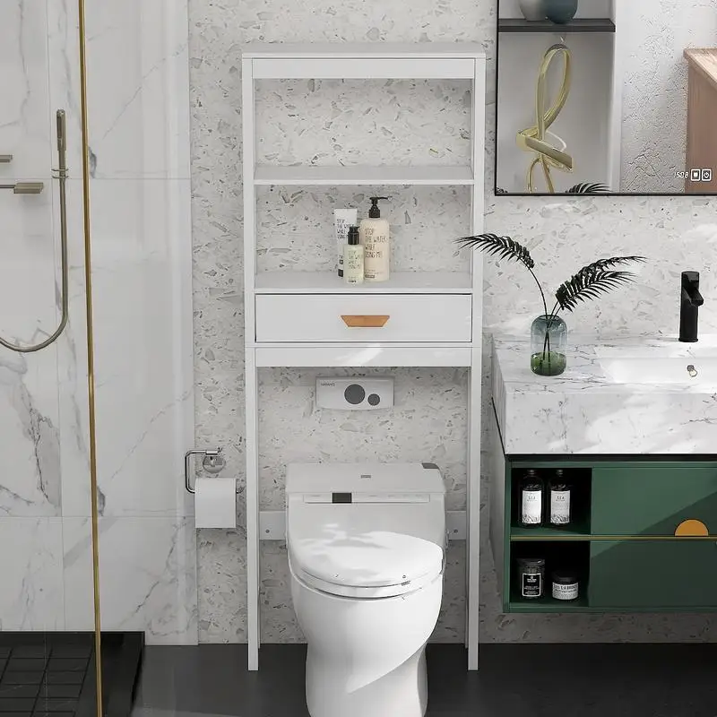 

Toolyy Over-the-Toilet Storage Cabinet White with one Drawer and 2 Shelves Space Saver Bathroom Rack Organiser Installation