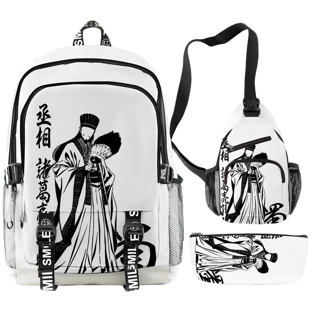 Classic Creative Ya Boy Kongming Anime 3D Print 3pcs/Set Student School Bags multifunction Travel Backpack Chest Bag Pencil Case
