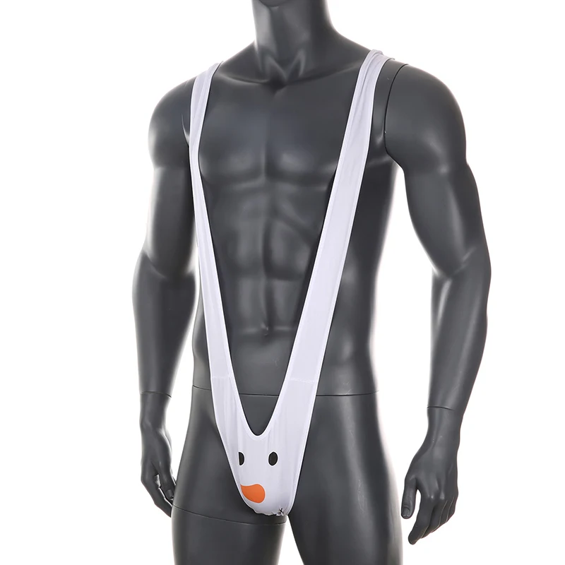 Mens Sexy Sheer T Back Open Crotch V-Shaped Bodysuit Porn Transparent Plush Lingerie Christmas Mini Panties Sissy Erotic Costume