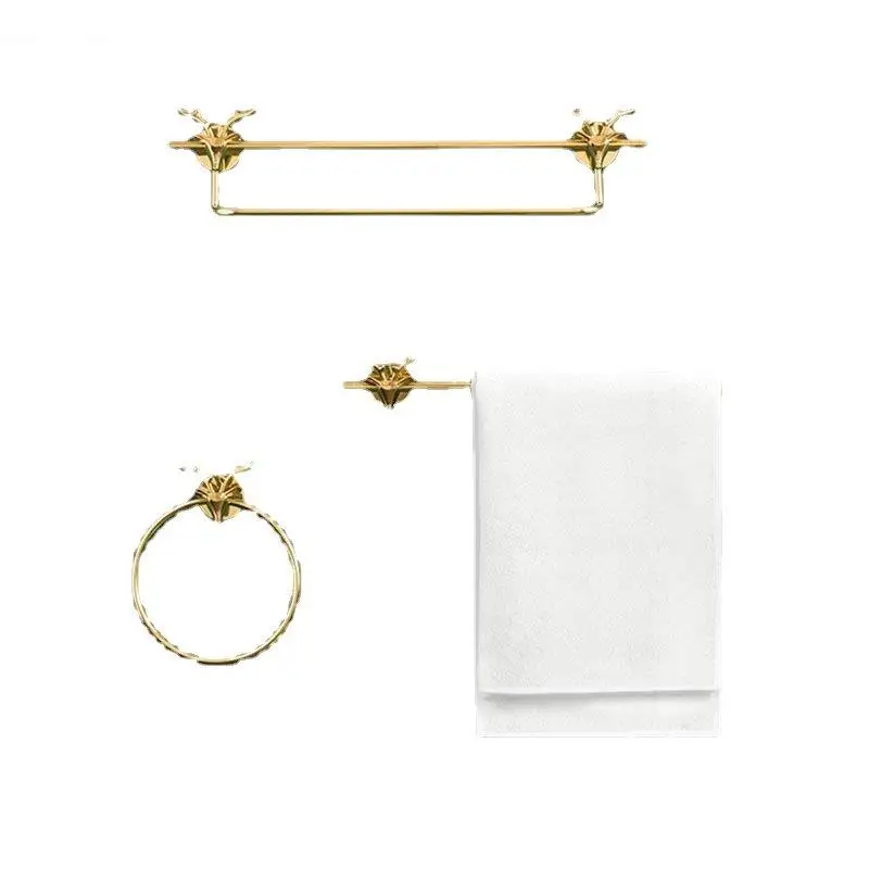 

Brass Antler Towel Rack Bathroom Gold-plated Accessories Decorative Towel Rack Perforation-free Wall-mounted Storage Rack