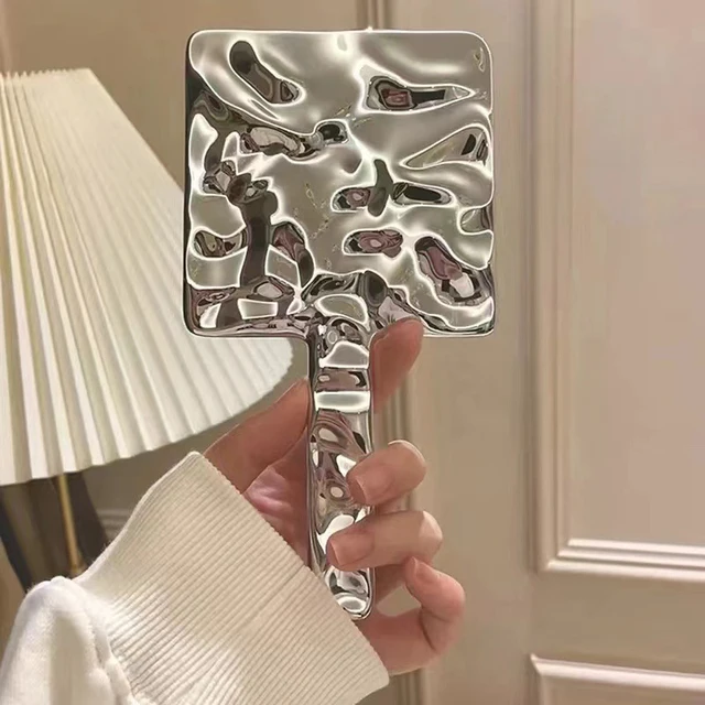 Miroirs de maquillage portables à poignée galvanisée, main ronde et carrée, S, M, L, beauté 4