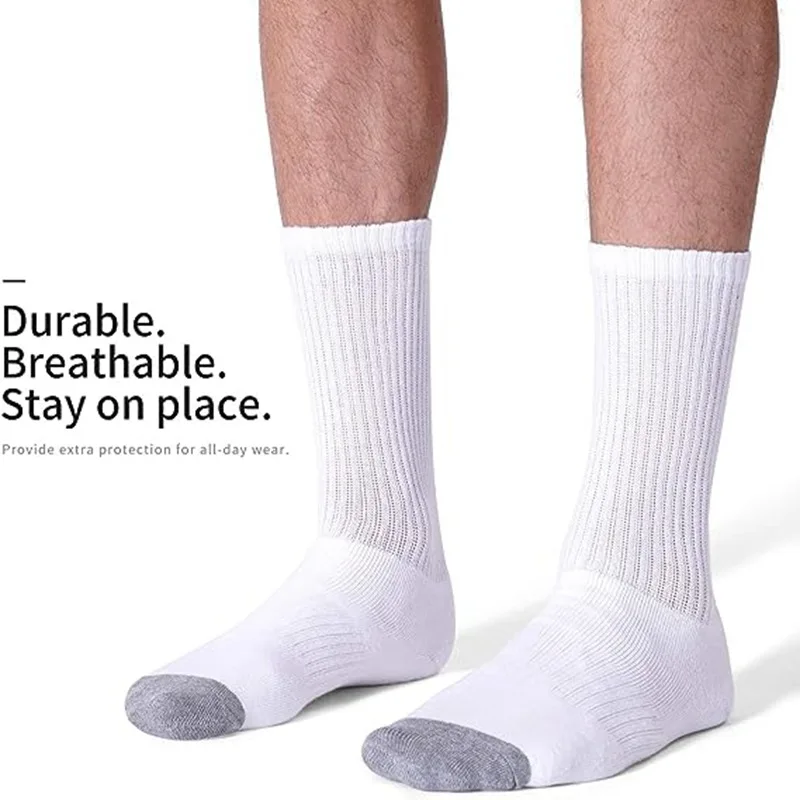Sports Socks 5 Pairs Men Long Compression Breathable Basketball Cushion Running Football Size 39-47