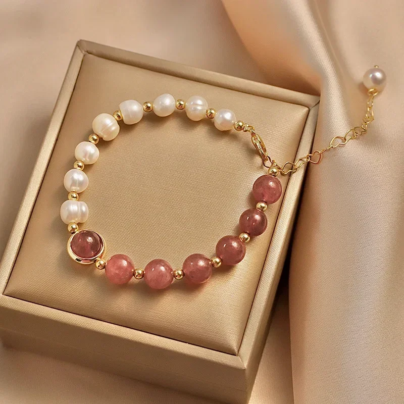 

*2024 Elegant Baroque Natural Pearl String Bracelet for Woman Luxury Zircon Bee Pendant Bracelet Fashion Girl's Sweet Jewelry