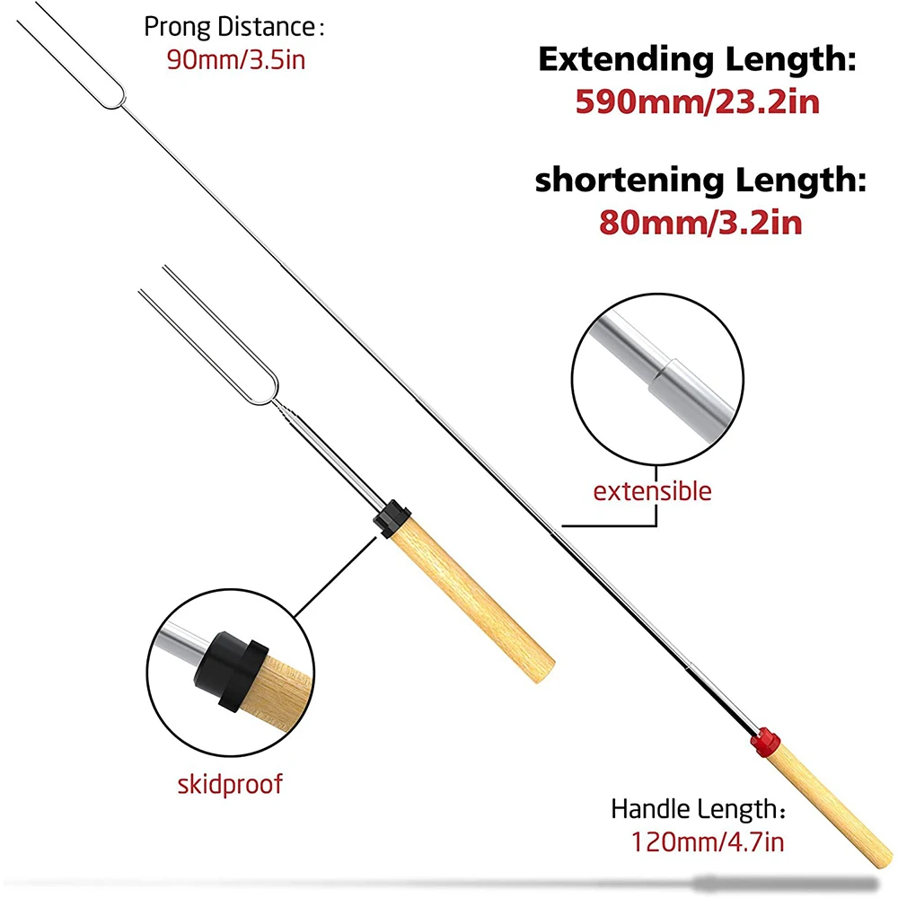 8 pcs Barbecue Skewers Extendable Marshmallow Roasting Sticks Stainless Steel BBQ Telescoping Smores Skewers KC0467