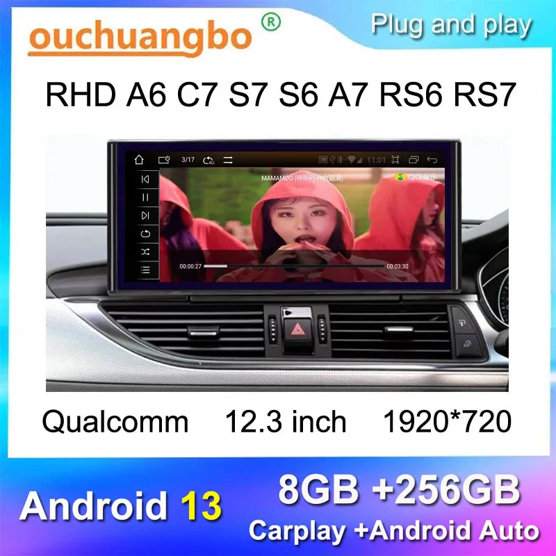 

Ouchuangbo Radio Multimedia For RHD 12.3 Inch A6 C7 S7 S6 A7 RS6 RS7 Android 13 Stereo GPS Navigation head unit Carplay