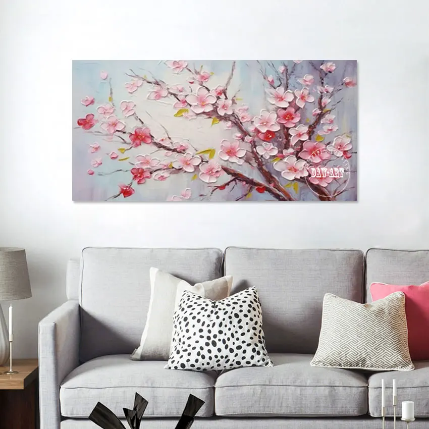 

Peach Blossom Tree 3d Picture Beautiful Scenery Abstract Art Canvas Roll Wall Frameless Pink Flowers Plant Acrylic Painting