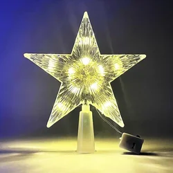 LED Lighted Transparent Star Christmas Tree Topper - 15cm Festive Ornament & Home Decor (Warm Stripe)