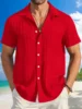 Summer Hawaii Beach Vacation Travel High-end Simple Solid Color Chest Pocket Jacquard Craft Trend Men's Beach Casual Shirt 2