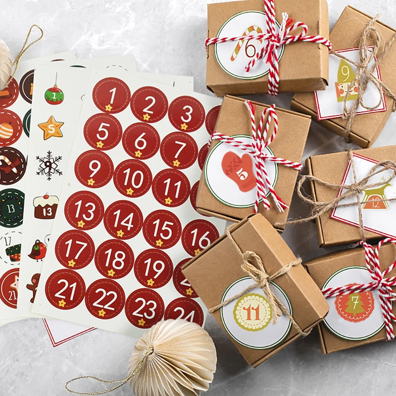 24 Teile/blatt Frohe Weihnachten Adventskalender Anzahl Aufkleber DIY Cookie Süßigkeiten Geschenk Siegel Label Aufkleber Weihnachten Dekor 2025 Neue jahr – Detail 13