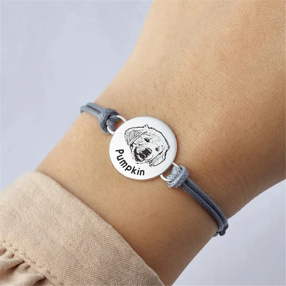 Adjustable Cat Dog Picture Leather Bracelets Custom Pet Portrait Round Pendant Bracelet Lost Memorial Gift For Pet Lovers lost souls