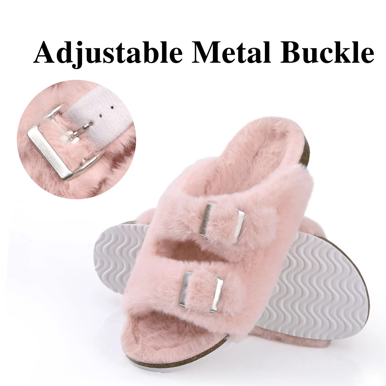 Plush Cork Footbed Furry Slippers for Women - true deals club