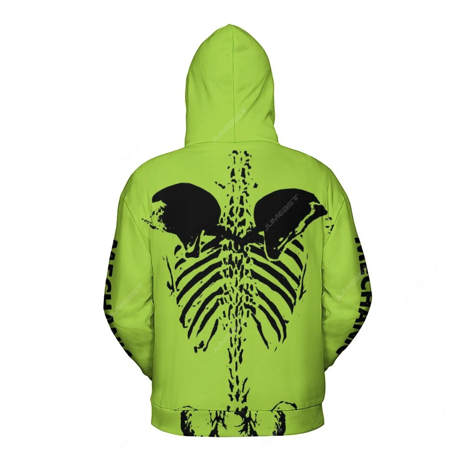 Jumeast Neon Green Mechanical Skeleton Men Zipper Hoodies Dark Academia ...