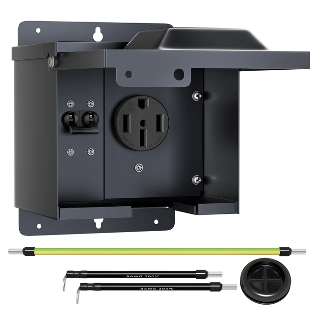 50 Amp RV Power Outlet Box with Breaker Weatherproof 125/250V 14-50R RV  Receptacle Lockable