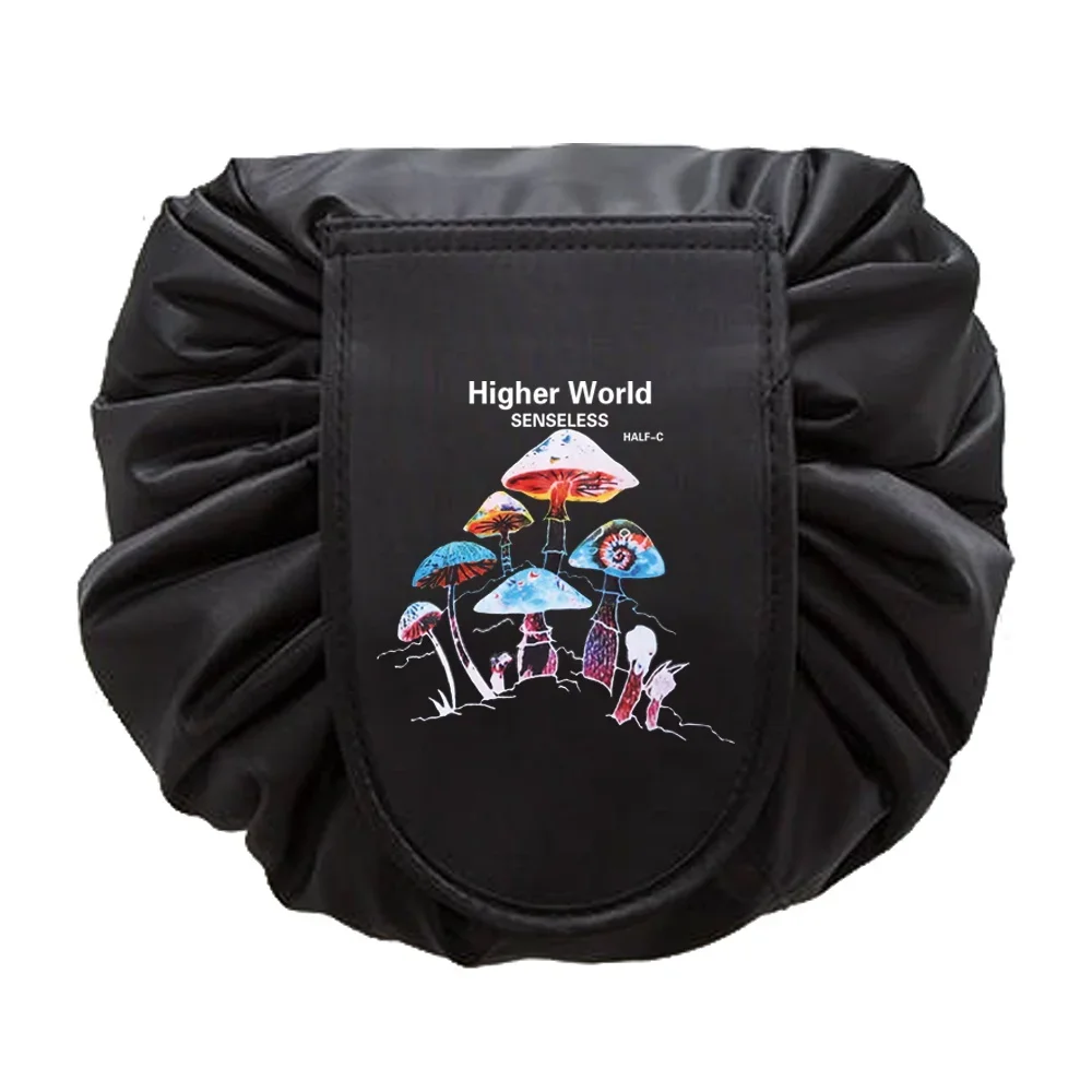 Mushroom Print Waterproof Drawstring Makeup and Toiletry Travel Bag