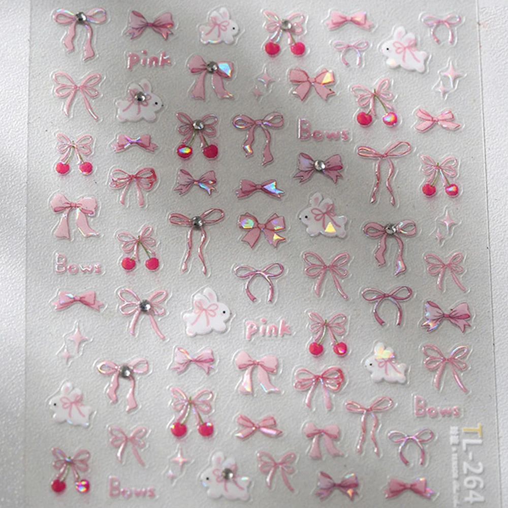 Glänzende rote Schleife Fliege Seidenband Schmetterling 5D Nail Art Aufkleber Perle Strasssteine selbstklebende Dekoration Maniküre Aufkleber – Detail 20