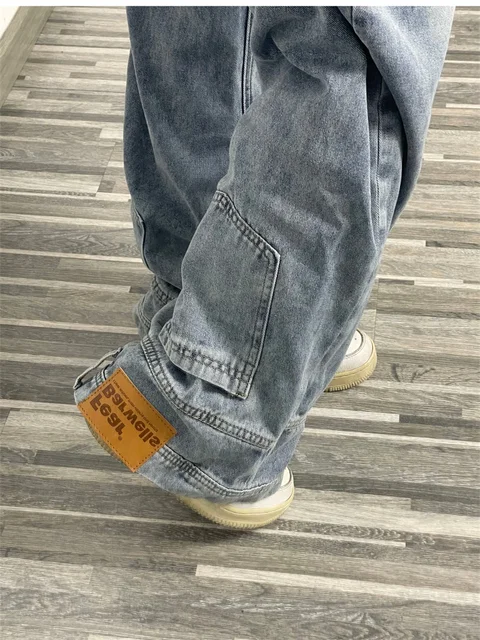 Ins mode américaine rétro Baggy taille haute jean femme haute rue Denim pantalon réversible pantalon Streetwear jean ample 5