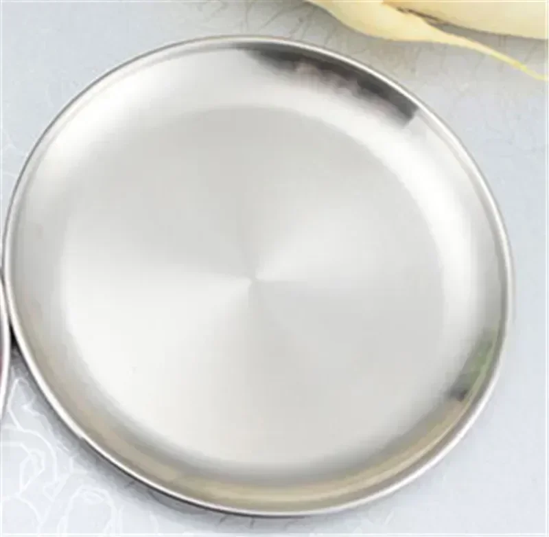 Dining Dish Korean 304 Stainless Steel Round Steak Plate Tray Single Layer Hairline Finish Mirror For BBQ