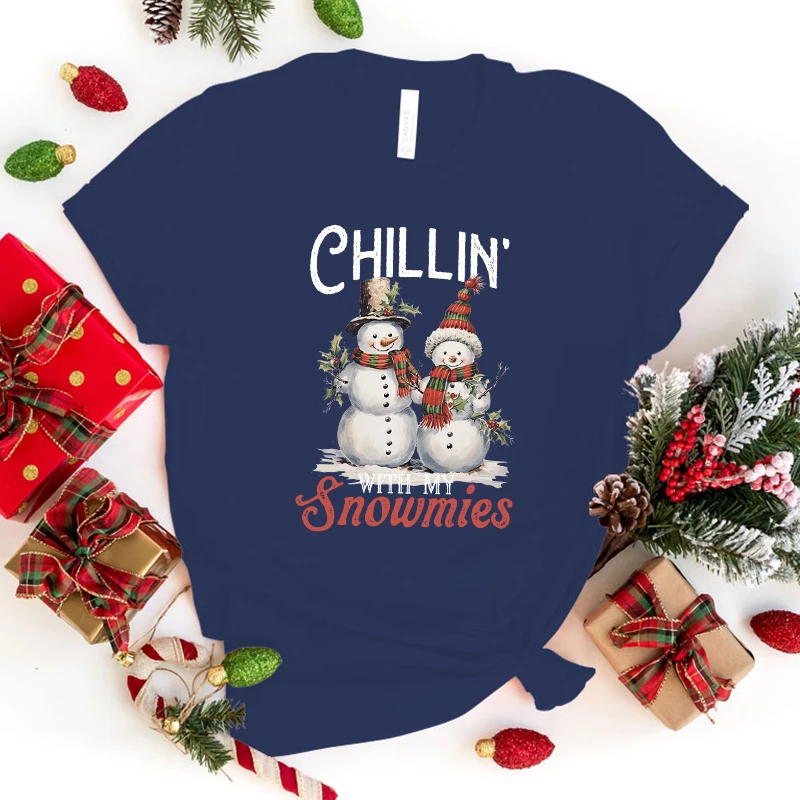 New Christmas Chillin With My Snowmies Printing T Shirts Unisex Fashion  Short Sleeve T Shirt Summer Casual Loose T-Shirt - AliExpress
