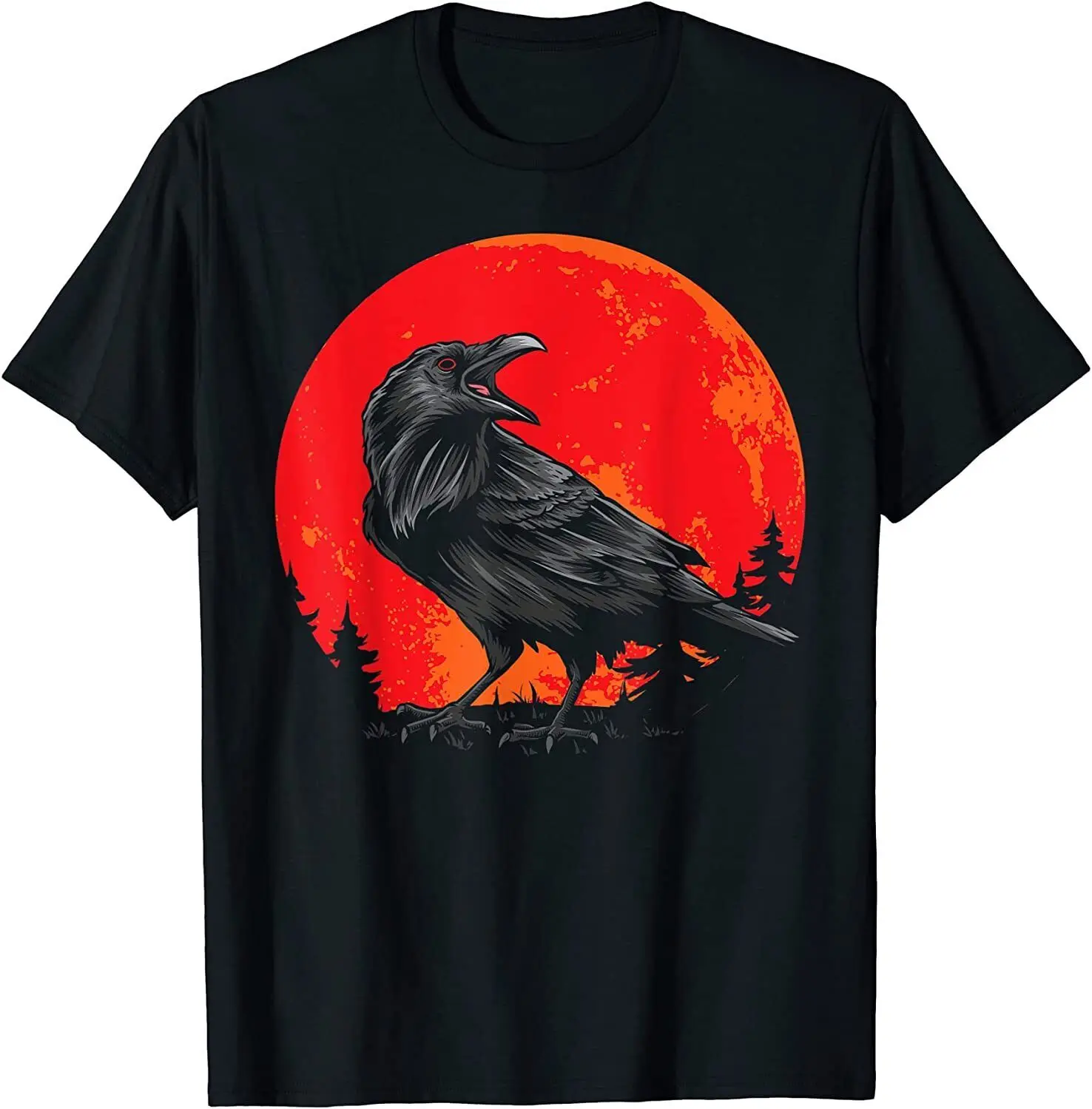 New Limited Red Moon Black Crow Gothic Animal Bird Spettrale Forest Raven T-Shirt