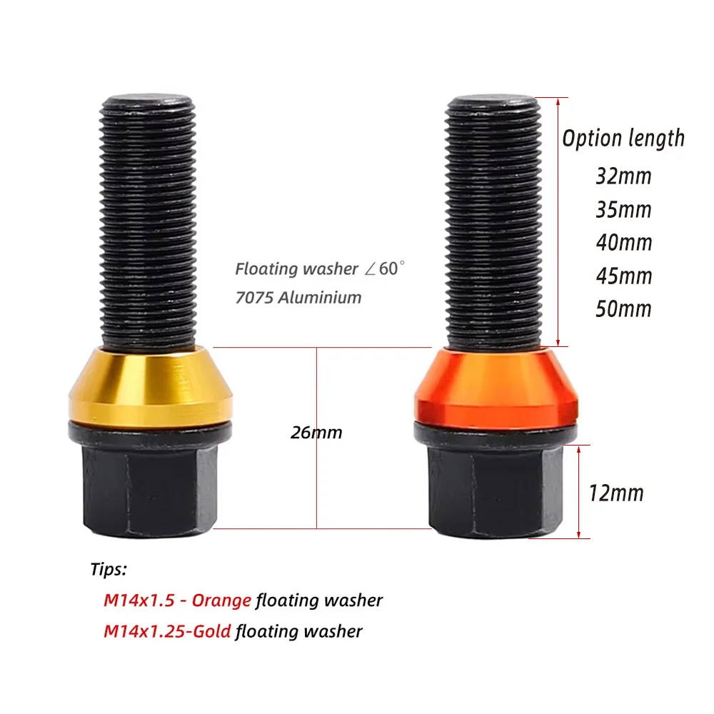 M14x1.5/M14x1.25 10 개/대 BMW Audi 범용 너트 스터드 나사 용 자동차 휠 러그 볼트 나사 12.9