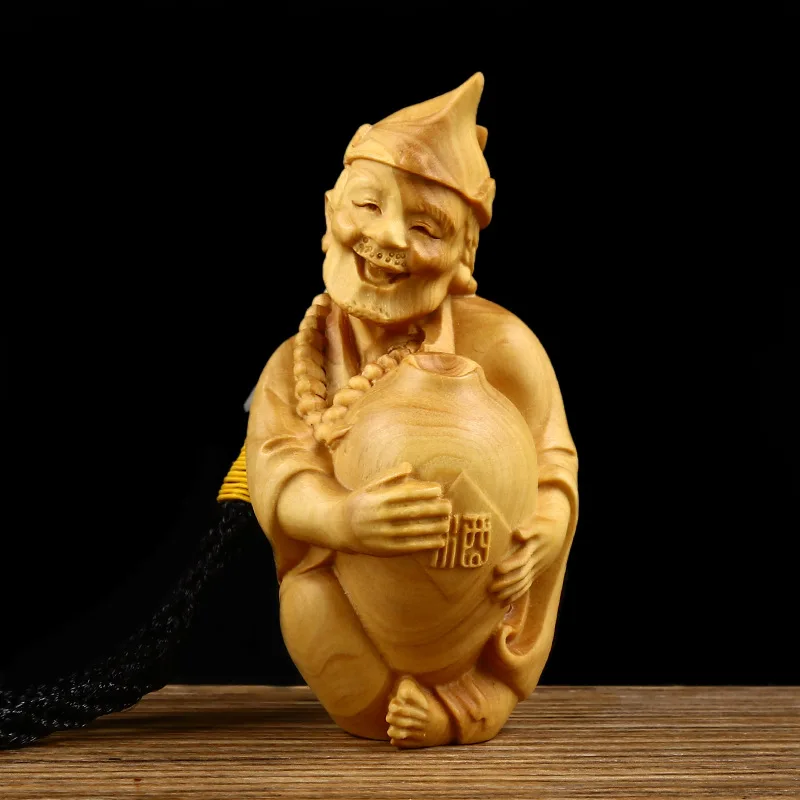 

Boxwood Wood Carved Lucky Buddha Monk Statue Decor Figurines Craft Mascot Home Decoration Ornament Pendant