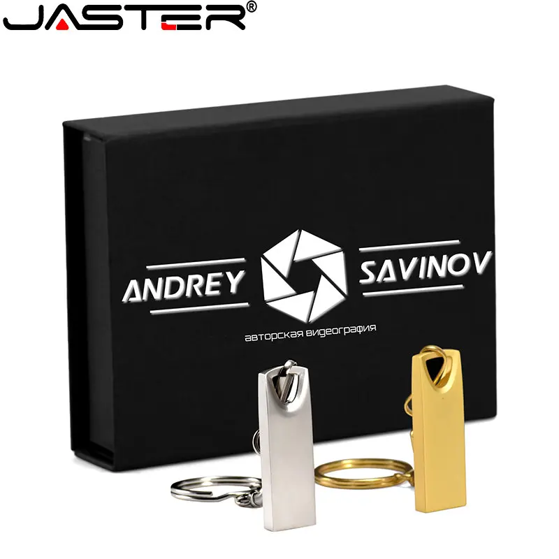 

JASTER Metal USB 2.0 Flash Drives 64GB 32GB With Black Carton box Color printing Gold Pen drive 16GB Memory stick 8GB 4GB U disk
