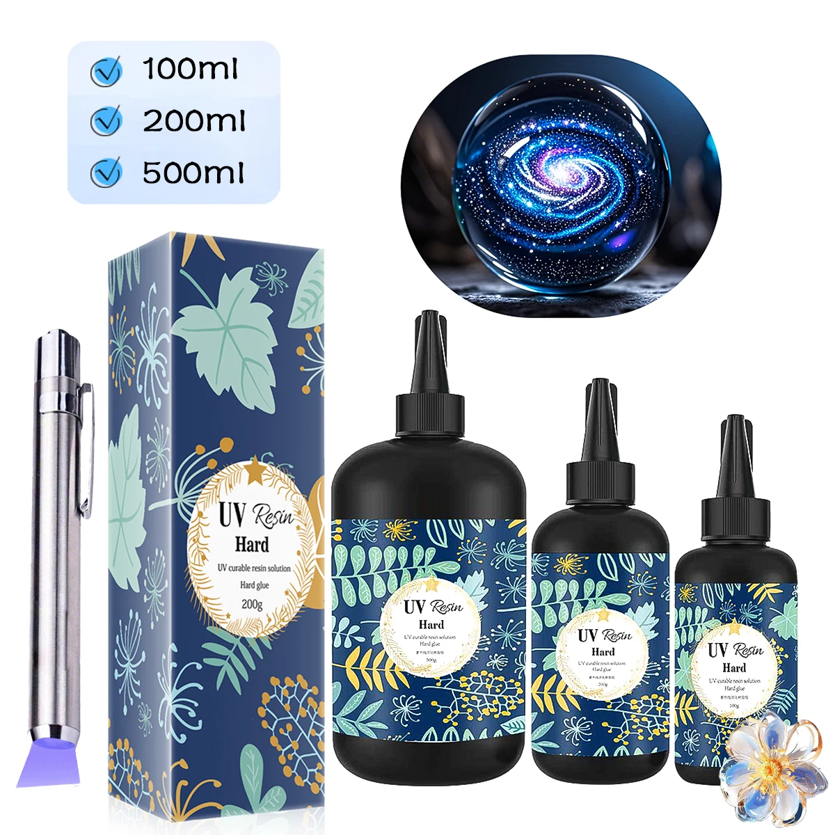 UV Resin - 100/200/500g Crystal Clear Hard Type UV Glue Ultraviolet...