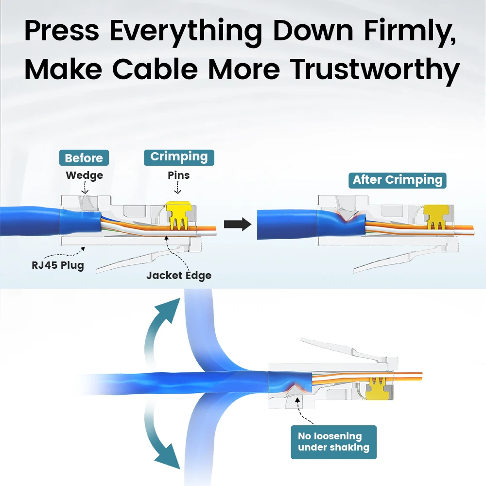 Ampcom Pass Through Modular Plug 8p8c Crimp End Fio Sólido Ethernet Padrão Conector Rj45 Conector Banhado a Ouro 50u Cat7 Cat6 Cat5e - Imagem 4