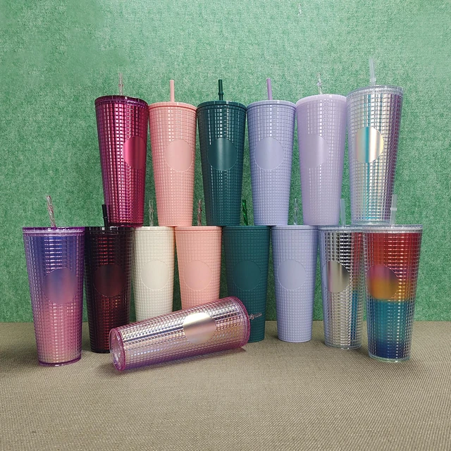 Buy Wholesale China Plastic Double Wall Tumbler Wholesale Matte Studded  Grid Collection Cup With Lid Straw & Tumblers at USD 1.89