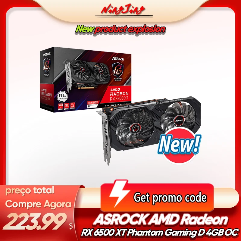 Asrock Amd Radeon Rx 6500 Xt Phantom Gaming D 4Gb Oc 6500XT 4G 18000Mhz GDDR6 64 bit 6nm Nieuwe| | - AliExpress