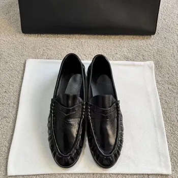 Women's Vintage Suede Genuine Leather Loafers Chic Slip-On Flats Ruffled To Comfortable  Daily Office Casual 1