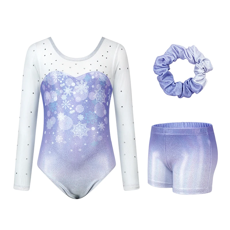Children Dance Leotards Girls Gymnastics Long Sleeve Sparkly