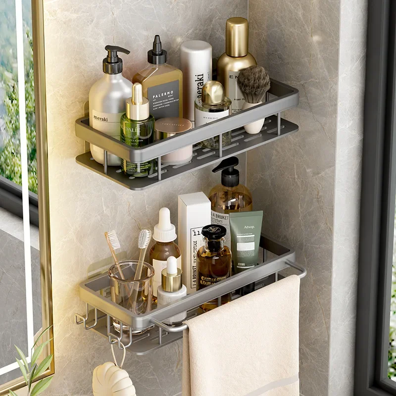 Wall shelf Wall Mounted 2 Tier Shelf No Drill Bathroom Shampoo Holder Floating Shelf Bathroom Kitchen Organizer