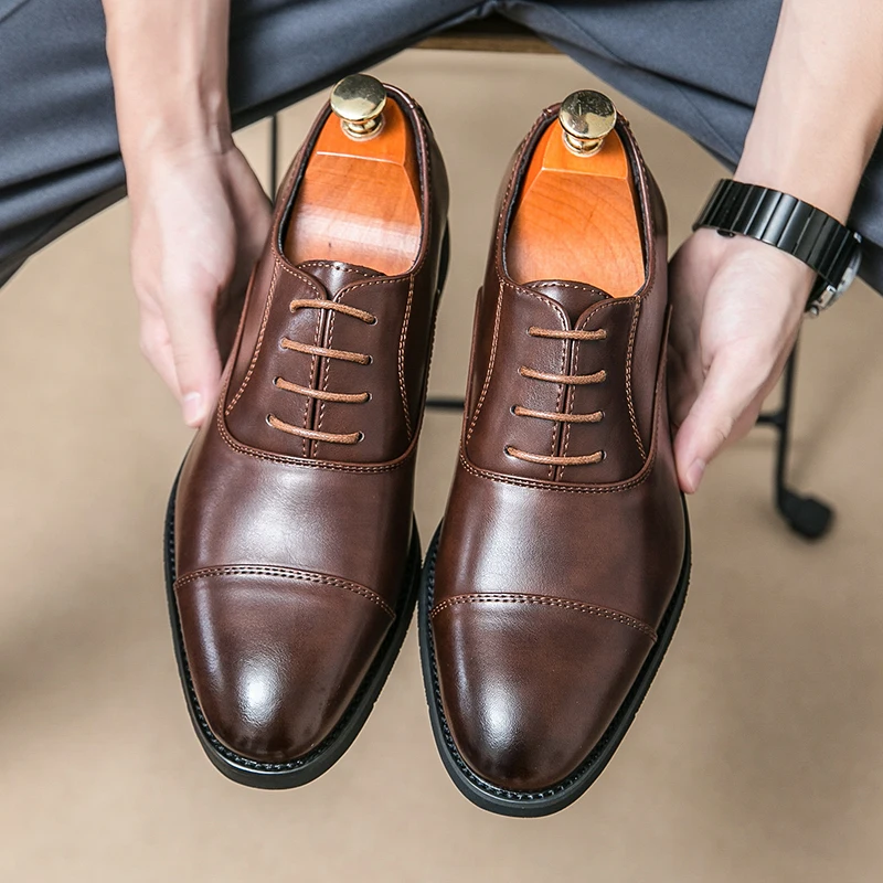 Fashion Luxury Business Formal Leather Shoes Men Prom Dress Wedding Shoes Black Classic Oxford Pointed Gentleman Office