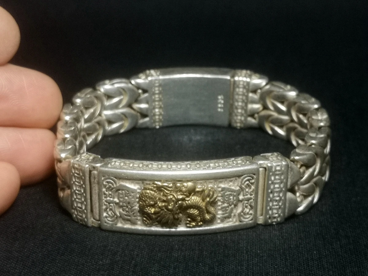 

YIZHU CULTUER ART Chinese Tibet Silver Carving dragon statue bracelet Decoration gift Collection