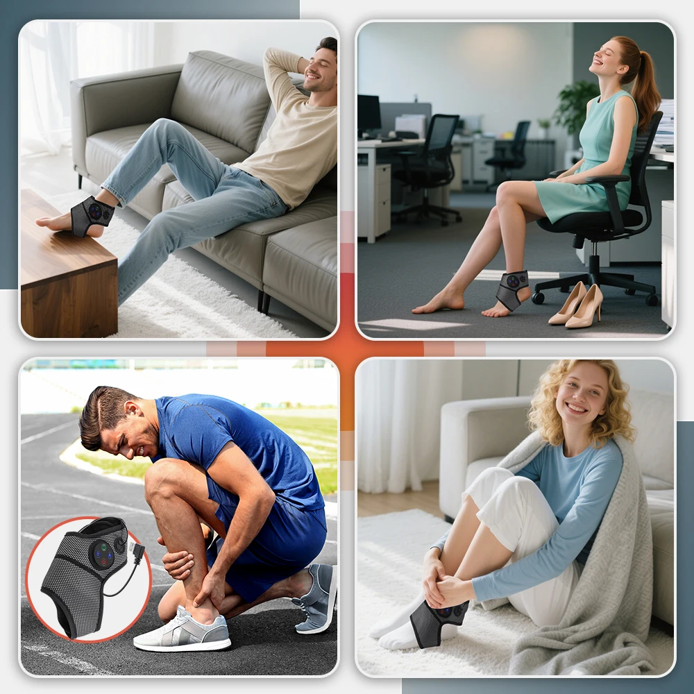 Electric Air Pressure Ankle Massager Foot Heating Vibration Massage Relaxation B