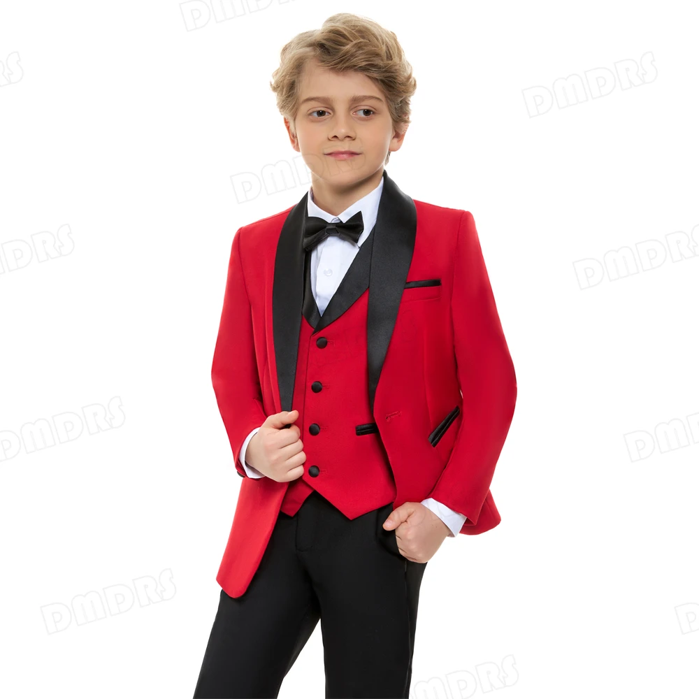 Fashion 4 Pieces Boy's Suit Set, Shawl Neck Formal Tuxedo For Kids, Wedding Ring Bearer Suits, Jacket Venst Pants Bow-tie