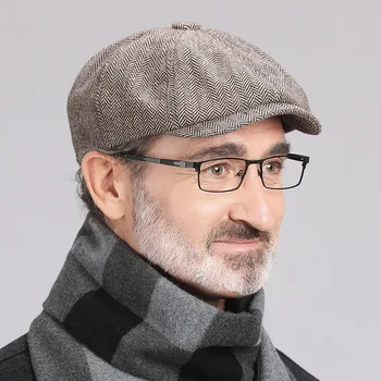 남성용 가을 겨울 헤링본 팔각형 모자, 탄성 베레모, 레트로 뉴스보이 모자, Gorras 모자, S95