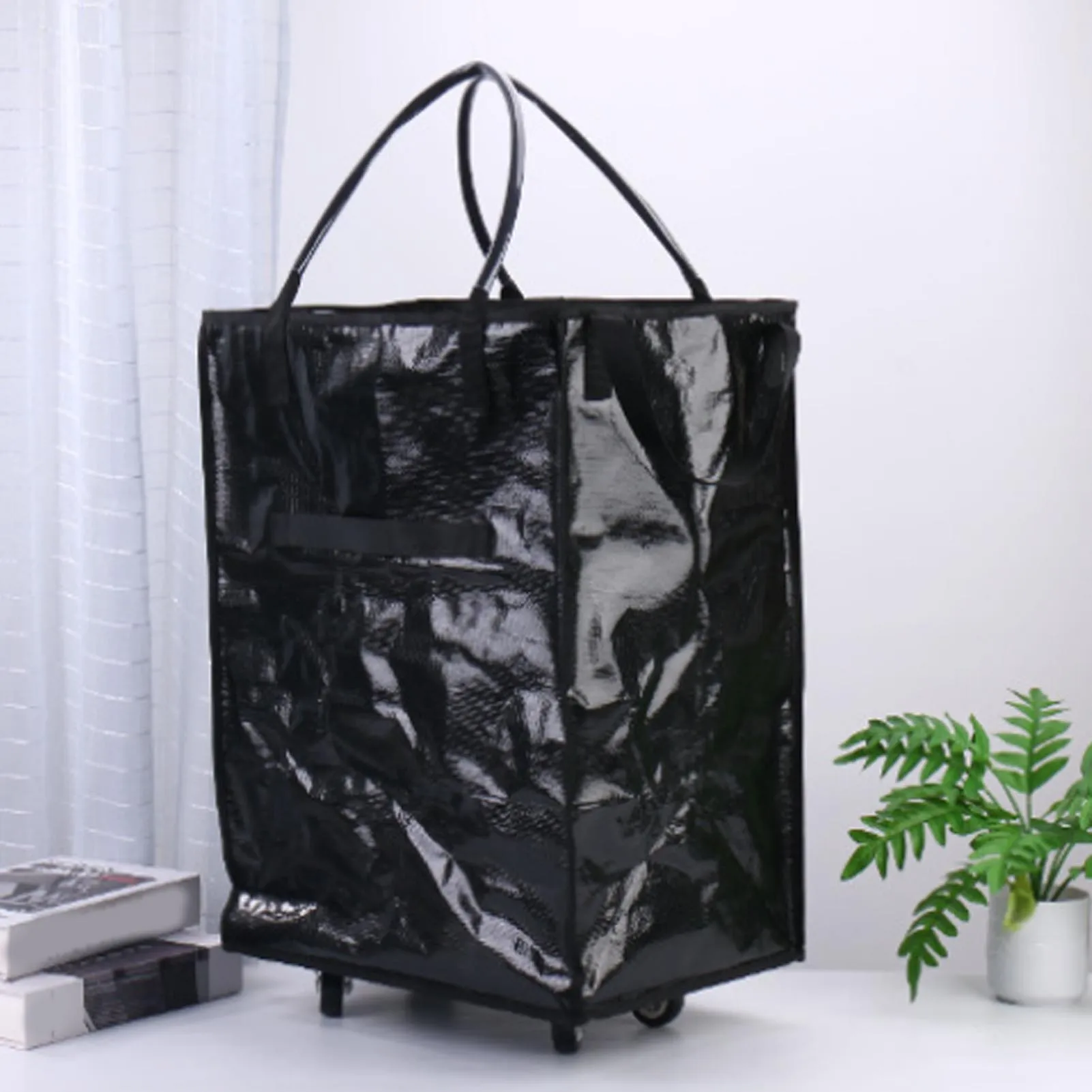 Shopping Bag with Wheels Reusable Grocery Bag On Wheels Water Proof Large Capacity Rolling Tote Bag with Reinforced Handles
