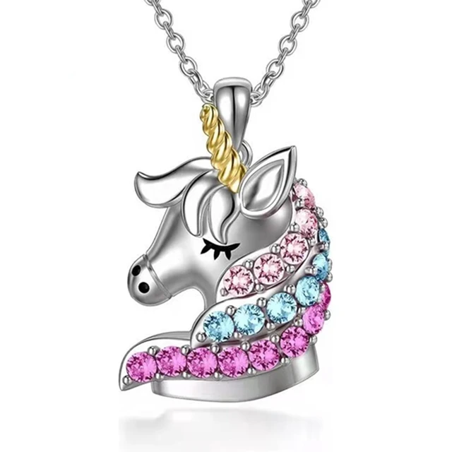 Fashion Unicorn Necklace Color Cartoon Crystal Unicorn Jewelry Pendant  Necklace for Women Banquet Birthday Anniversary Gift