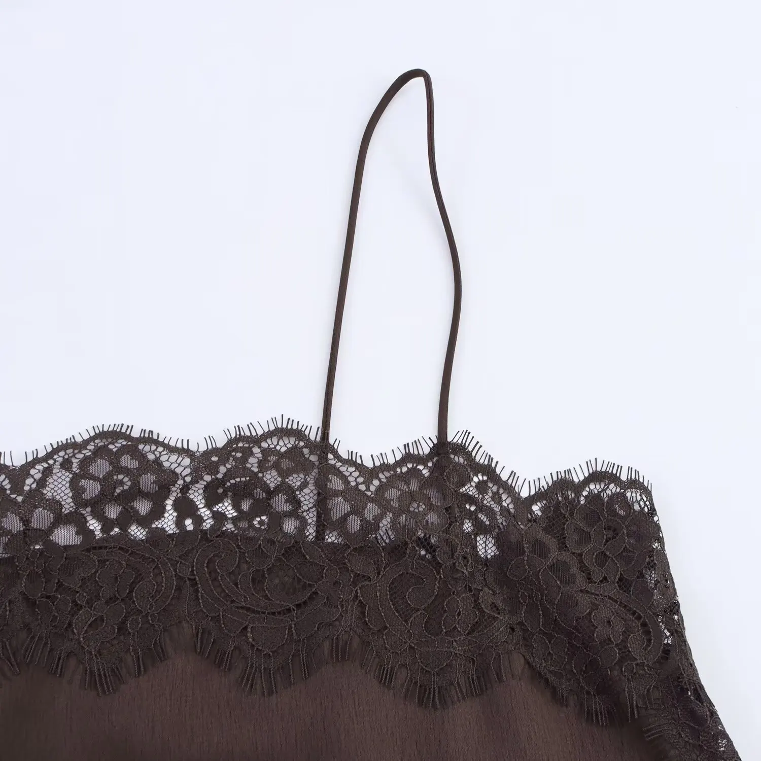 Women Coffee Collor Sexy Elegant Half Skirt Set Or Female New Off Shoulder Lace Trim Cami Top Or Lady With Split Hem Midi Skirt