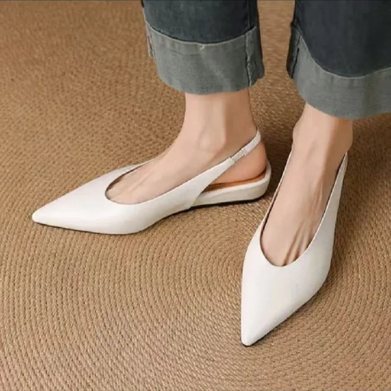 Big size 36-42 women's genuine leather pointed toe slingback flats sandals elegant ladies slim daily dress shoes 2025 spring new 2