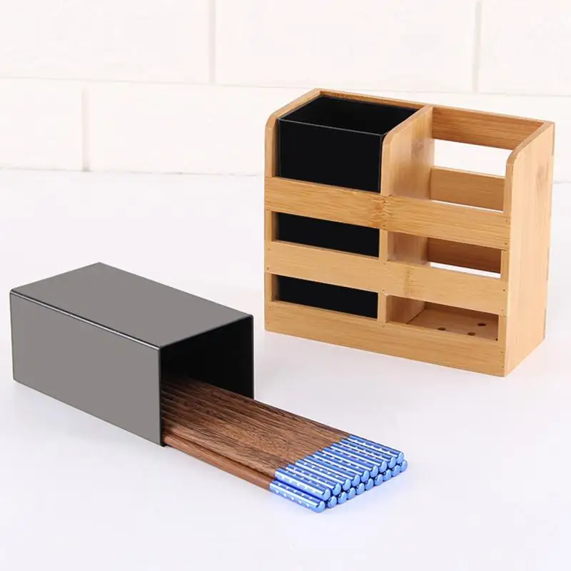 Cutlery Storage Box Minimalist Tableware Storage Holder Box Household Multi-functional Large Capacity Bamboo Utensil Organizer 6